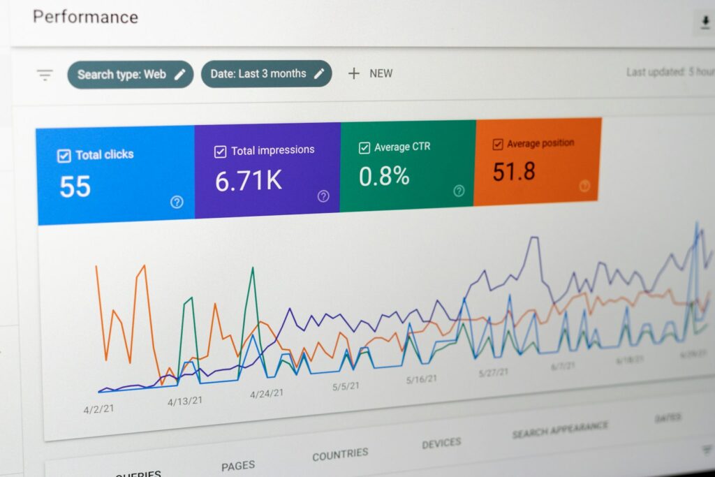 Bildschirm mit Statistiken eines Blogs in der Google Search Console