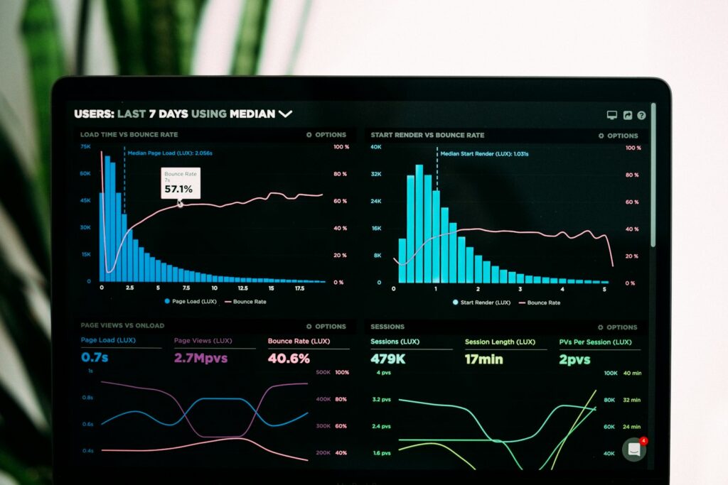 Analyse-Diagramme auf einem Laptop zeigen Kennzahlen aus einem integrierten Martech-Stack